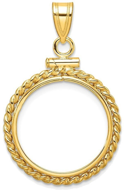 14k Yellow Gold 18mm Twisted Wire Screw Top Coin Bezel Pendant