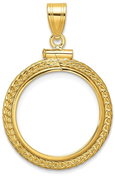 14k Yellow Gold Foxtail Chain Screw Top 18mm Coin Bezel Pendant