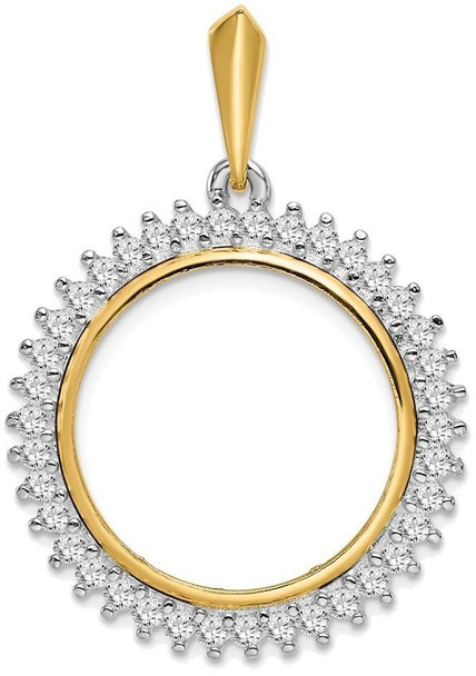 14k Two-tone Gold VS Diamond Circle 20.1mm Prong Coin Bezel Pendant