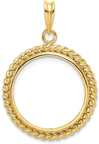 14k Polished with Twisted Wire 20.0mm Prong Coin Bezel Pendant