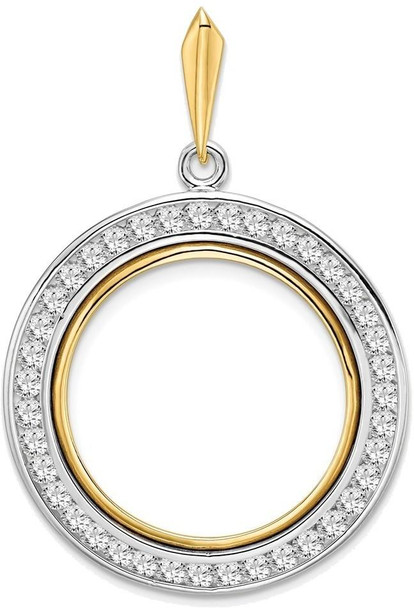 14k Two-tone Gold Channel Set AAA Diamond 21.6mm Prong Coin Bezel Pendant