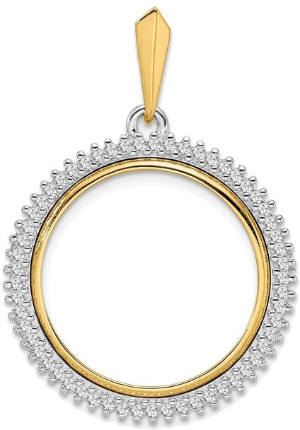 14k Two-tone Gold AAA Diamond Circle 21.6mm Prong Coin Bezel Pendant 2006