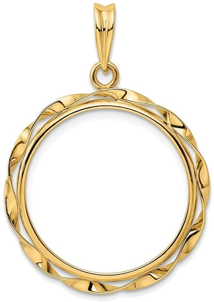 14k Yellow Gold Hand Twisted Ribbon 21.6mm Prong Coin Bezel Pendant