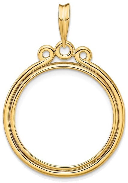 14k Yellow Gold Triple Circle Top 21.6mm Prong Coin Bezel Pendant