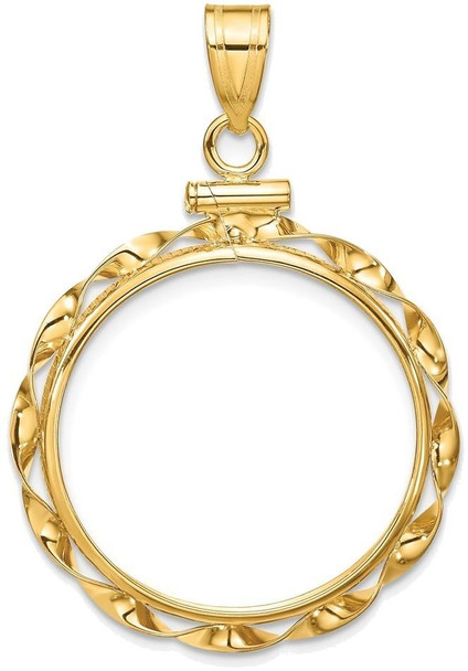 14k Yellow Gold 22mm Hand Twisted Ribbon Screw Top Coin Bezel Pendant