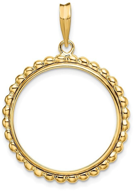 14k Yellow Gold 22mm Beaded Edge Prong Coin Bezel Pendant