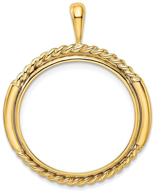 14k Yellow Gold 22mm Double Twisted w/ Polished Edge Prong Coin Bezel Pendant