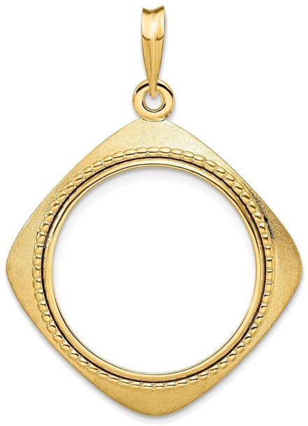 14k Yellow Gold 22mm Textured & Beaded Kite-Shape Prong Coin Bezel Pendant