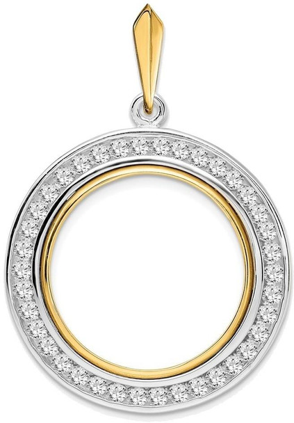 14k Two-tone Gold Channel Set A Diamond 22mm Prong Coin Bezel Pendant