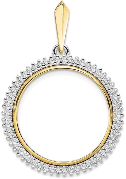 14k Two-tone Gold A Diamond Circle 22mm Prong Coin Bezel Pendant 2006