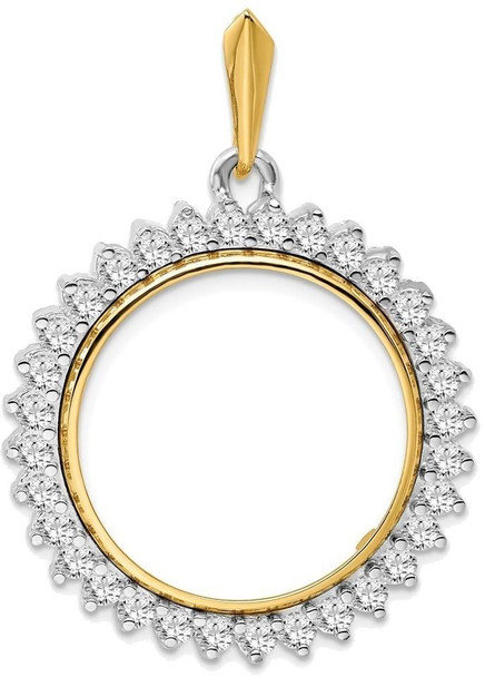 14k Two-tone Gold AA Diamond Circle 22mm Prong Coin Bezel Pendant