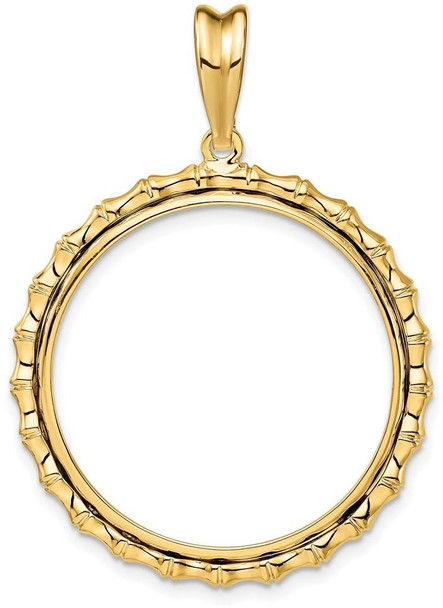 14k Yellow Gold Polished 27mm Bamboo Prong Coin Bezel Pendant