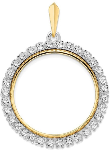 14k Two-tone Gold A Diamond 27mm Prong Coin Bezel Pendant