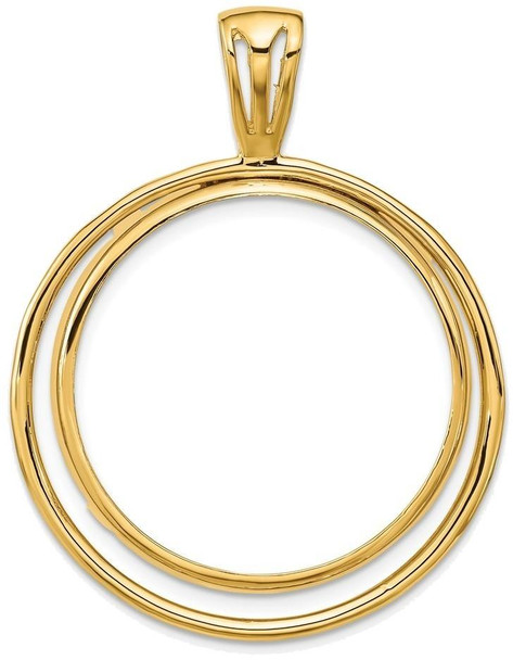 14k Yellow Gold Offset Double Circle 27mm Prong Coin Bezel Pendant