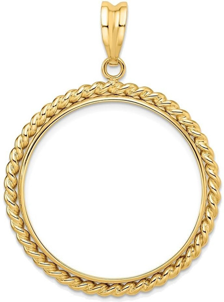 14k Yellow Gold 30mm Twisted Wire Prong Coin Bezel Pendant