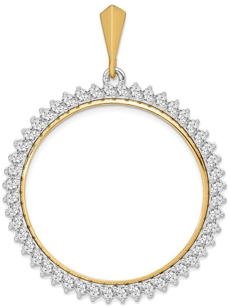 14k Two-tone Gold A Diamond Circle 32.7mm Prong Coin Bezel Pendant