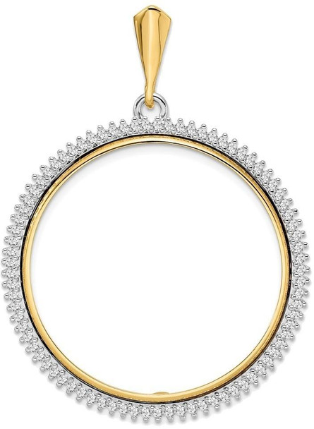 14k Two-tone Gold VS Diamond Circle 32.7mm Prong Coin Bezel Pendant 2006