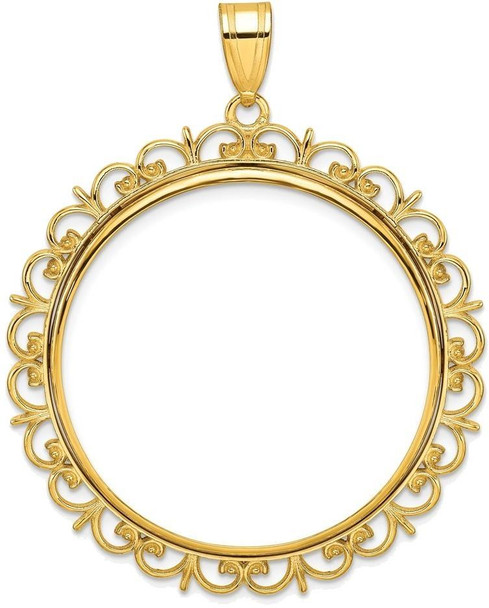 14k Yellow Gold Fancy 32.7mm Prong Coin Bezel Pendant