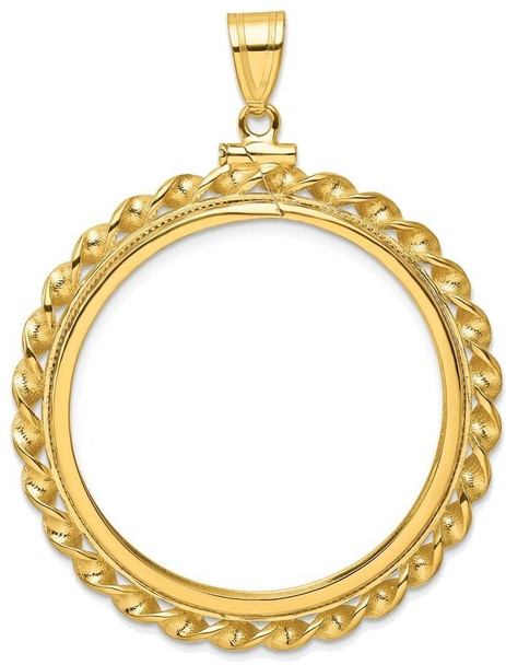 14k Yellow Gold Polished Wide Twisted Wire Screw top 32.7mm Coin Bezel Pendant