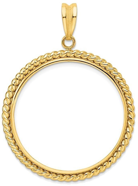 14k Yellow Gold 32mm Twisted Wire Prong Coin Bezel Pendant
