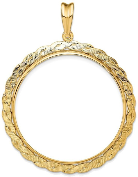 14k Yellow Gold 34.2mm Braided Prong Coin Bezel Pendant