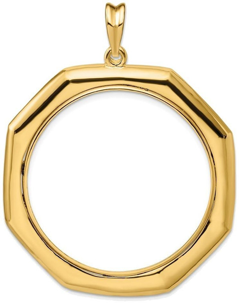 14k Yellow Gold Polished 34.2mm Octagonal Prong Coin Bezel Pendant