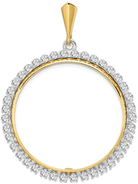 14k Two-tone Gold A Diamond 34.2mm Prong Coin Bezel Pendant