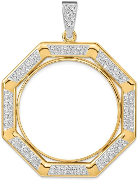 14k Two-tone Gold A Diamond Octagonal 34.2mm Prong Coin Bezel Pendant