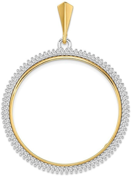 14k Two-tone Gold AAA Diamond Circle 34.2mm Prong Coin Bezel Pendant 2006