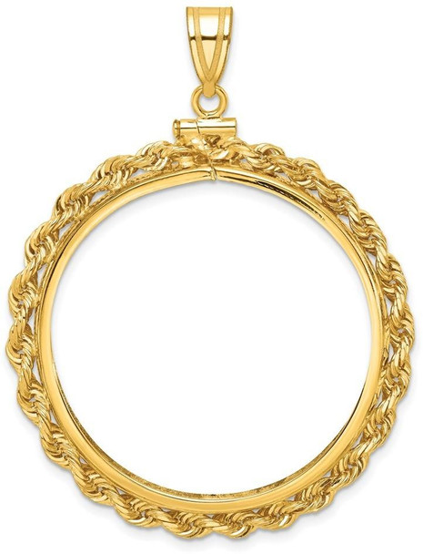 14k Yellow Gold 2mm Rope Screw Top 37mm Coin Bezel Pendant