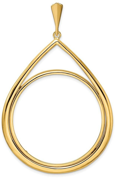 14k Yellow Gold 37mm Polished Teardrop Shaped Prong Coin Bezel Pendant