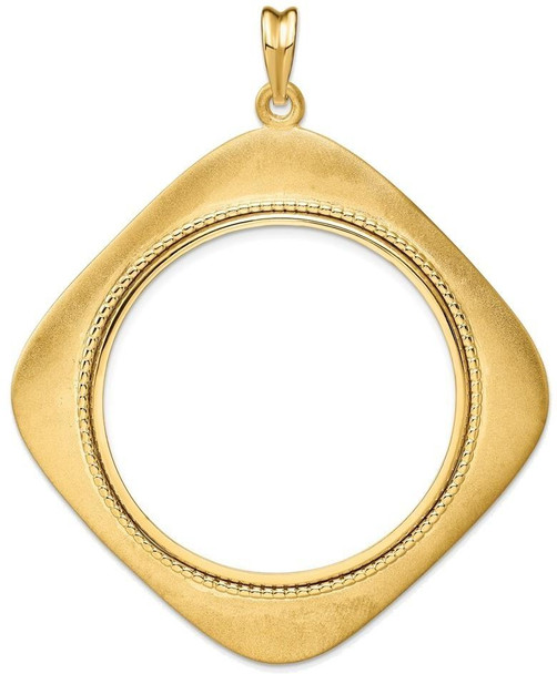 14k Yellow Gold 37mm Textured & Beaded Kite-Shape Prong Coin Bezel Pendant