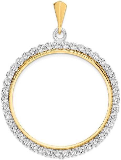 14k Two-tone Gold A Diamond 37mm Prong Coin Bezel Pendant