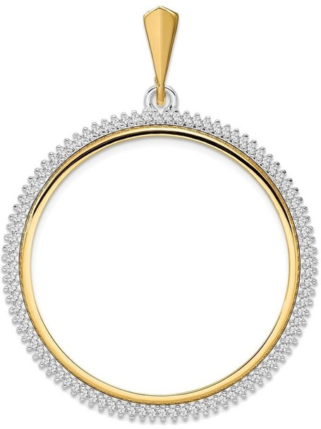 14k Two-tone Gold AAA Diamond Circle 37mm Prong Coin Bezel Pendant