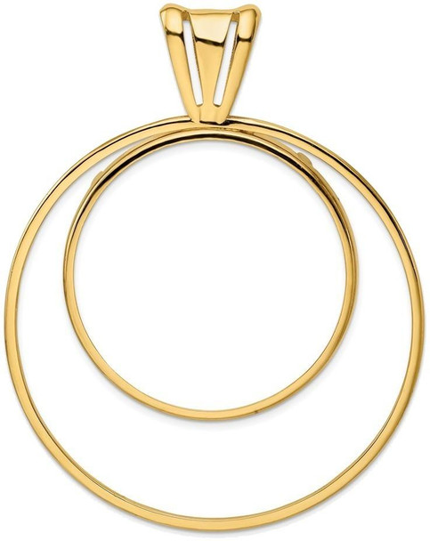 14k Yellow Gold Offset Double Circle 37mm Prong Coin Bezel Pendant