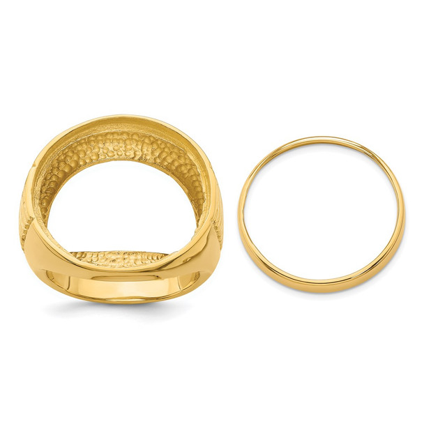 14k Yellow Gold Mens Ribbed Center Design Side 21.6mm Coin Bezel Ring