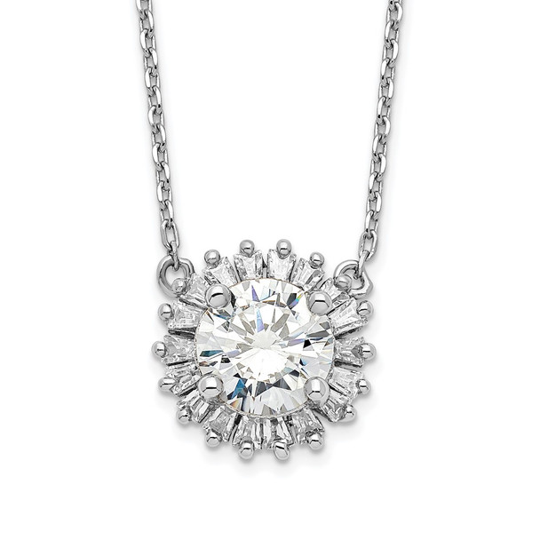 Rhodium-plated Sterling Silver CZ w/2in ext. Fancy Necklace