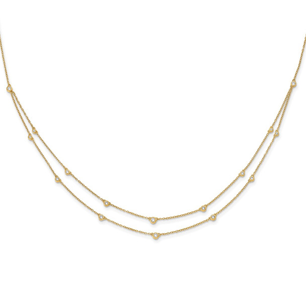 14k Yellow Gold Diamond Multi Station Double Strand Necklace