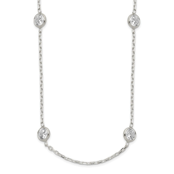 Sterling Silver w/2 in ext. 8-Station CZ Necklace