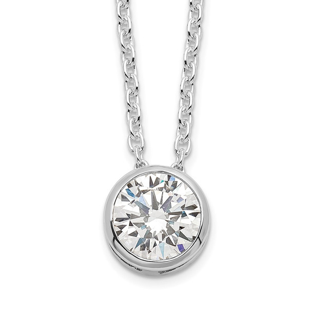 Rhodium-plated Sterling Silver 8mm Bezel CZ Necklace QG39-16