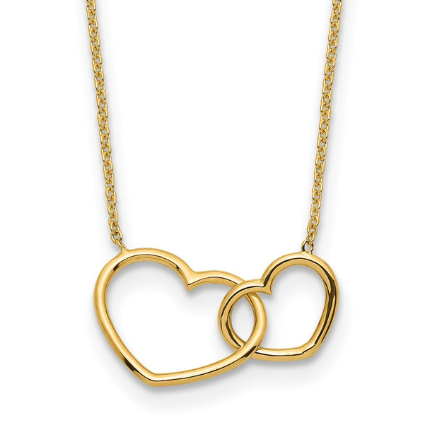 14k Yellow Gold Polished Double Heart Necklace