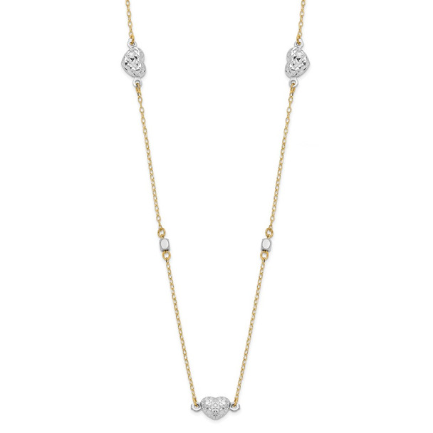 14K Two tone Gold Polished Diamond-cut Hearts Necklace