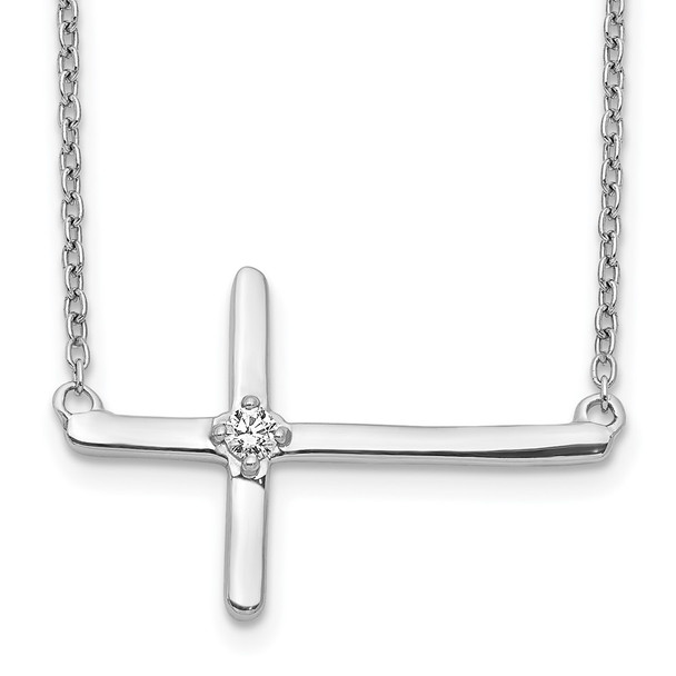 14k White Gold Diamond Sideways Cross 18in Necklace PM4693-005-WA