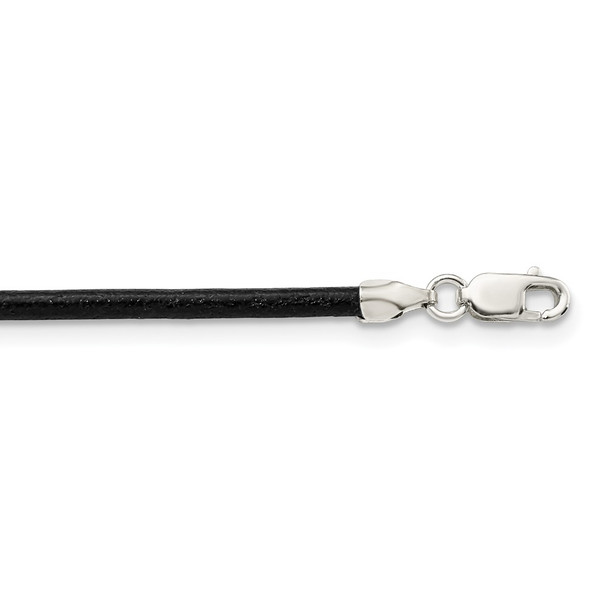 Sterling Silver 18inch 2mm Black Leather Cord Necklace