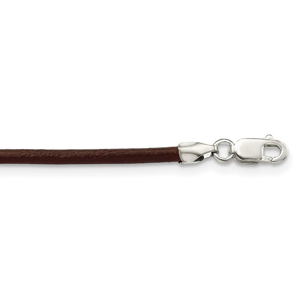 Sterling Silver 18inch 2mm Brown Leather Cord Necklace
