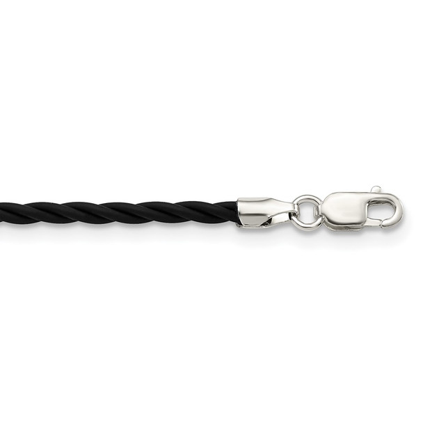 Sterling Silver 16 inch 2mm Black Twisted Rubber Necklace