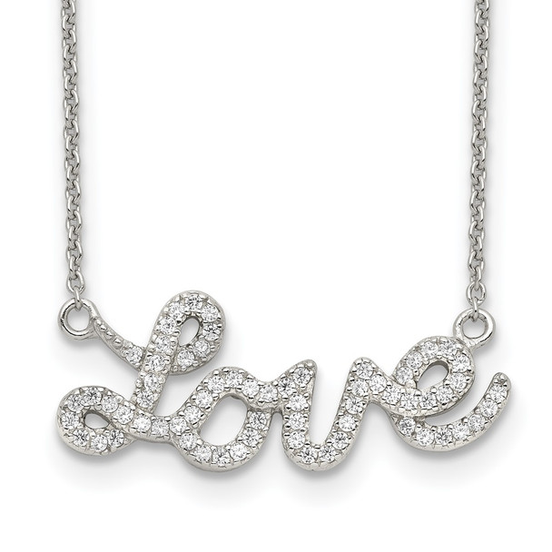 Sterling Silver Polished CZ LOVE 18in Necklace