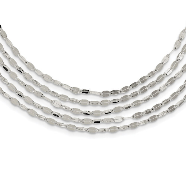 Sterling Silver 5 Strand Fancy Flat Link Necklace