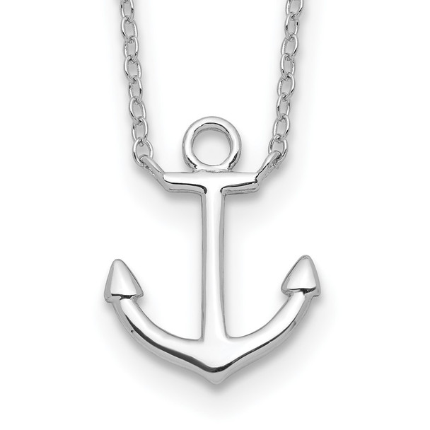 Rhodium-plated Sterling Silver Anchor w/2in ext. Necklace QG3999-16