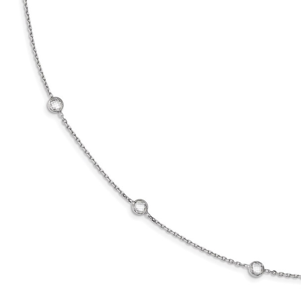 Rhodium-plated Sterling Silver 9-Station CZ Polished Necklace